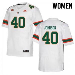 Women Caleb Johnson White Miami College Football #40 Jersey 160402-660