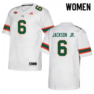 Women Darrell Jackson Jr. White Miami College Football #6 Jersey 184875-143