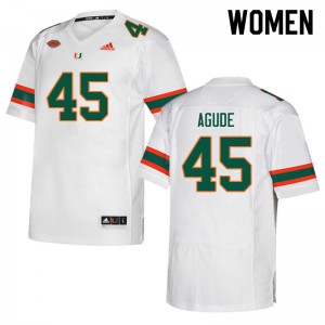 Women Mitchell Agude White University of Miami College Football #45 Jersey 510622-329
