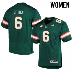 Women TreVonte Citizen Green University of Miami College Football #6 Jersey 822896-686