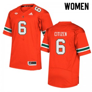 Women TreVonte Citizen Orange Hurricanes College Football #6 Jersey 894109-554
