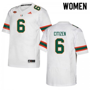 Women TreVonte Citizen White Hurricanes College Football #6 Jersey 498383-674