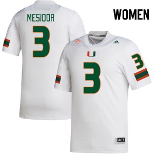 Women Akheem Mesidor White Miami Hurricanes College Football #3 Jersey 381459-568