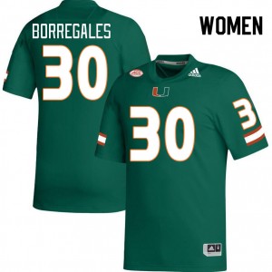 Women Andres Borregales Green Hurricanes College Football #30 Jersey 333786-375