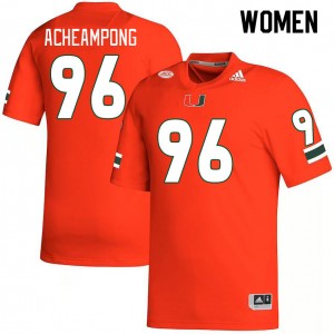 Women Collins Acheampong Orange Hurricanes College Football #96 Jersey 589410-720
