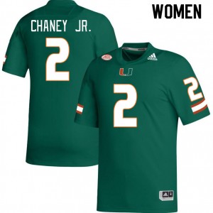 Women Donald Chaney Jr. Green Hurricanes College Football #2 Jersey 917872-990