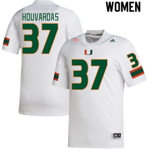 Women Emmanuel Houvardas White Miami College Football #37 Jersey 294310-654