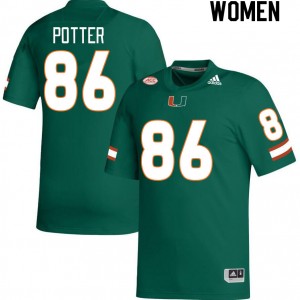 Women Fred Potter Green Miami Hurricanes College Football #86 Jersey 680766-206