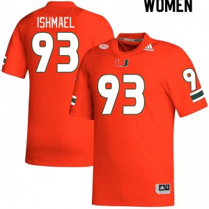 Women Jabari Ishmael Orange Hurricanes College Football #93 Jersey 360397-578