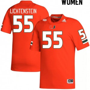 Women Jacob Lichtenstein Orange University of Miami College Football #55 Jersey 858381-948