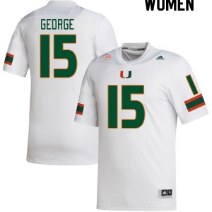 Women Jacolby George White Hurricanes College Football #15 Jersey 265184-946
