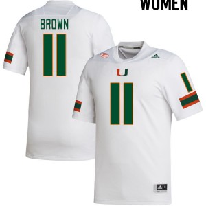 Women Jacurri Brown White Hurricanes College Football #11 Jersey 526853-407