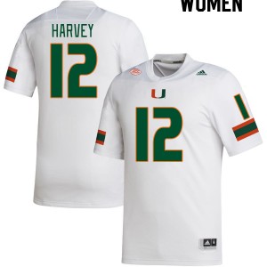 Women Jahfari Harvey White Hurricanes College Football #12 Jersey 113102-696