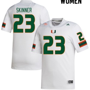 Women Jaleel Skinner White University of Miami College Football #23 Jersey 435970-321