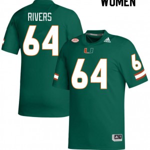 Women Jalen Rivers Green Hurricanes College Football #64 Jersey 731082-352