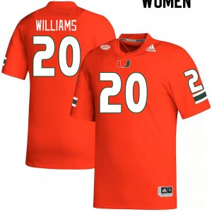 Women James Williams Orange Miami Hurricanes College Football #20 Jersey 336394-122