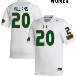 Women James Williams White Hurricanes College Football #20 Jersey 792829-865