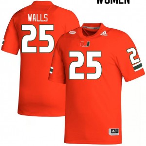 Women Jefferson Walls Orange Miami Hurricanes College Football #25 Jersey 621628-393