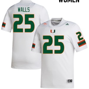 Women Jefferson Walls White University of Miami College Football #25 Jersey 732249-819