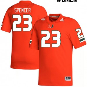 Women Kaleb Spencer Orange Miami College Football #23 Jersey 335675-376