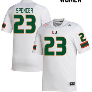 Women Kaleb Spencer White Miami Hurricanes College Football #23 Jersey 450024-641