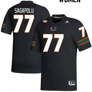 Women Logan Sagapolu Black Hurricanes College Football #77 Jersey 190947-859