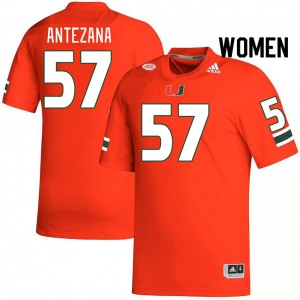 Women Matt Antezana Orange Miami Hurricanes College Football #57 Jersey 581143-991