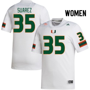 Women Michael Suarez White University of Miami College Football #35 Jersey 133488-440