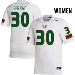 Women Mike Peraino White Miami Hurricanes College Football #30 Jersey 420170-706