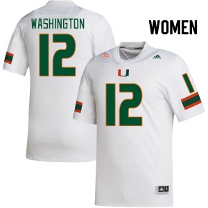 Women Robby Washington White Hurricanes College Football #12 Jersey 288459-577