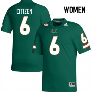 Women TreVonte Citizen Green Miami College Football #6 Jersey 835784-570