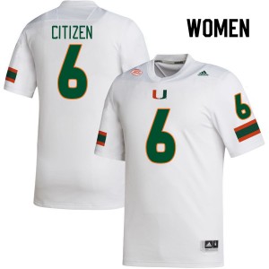 Women TreVonte Citizen White Hurricanes College Football #6 Jersey 914085-169