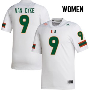 Women Tyler Van Dyke White Hurricanes College Football #9 Jersey 143843-261