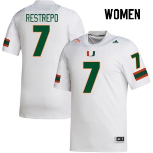 Women Xavier Restrepo White University of Miami College Football #7 Jersey 893594-444