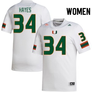 Women Adarius Hayes White Miami Hurricanes College Football #34 Jersey 287807-912