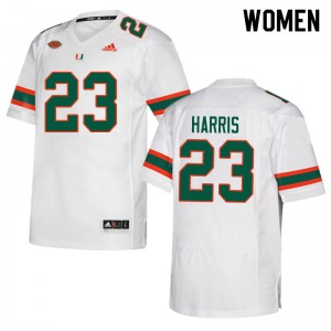 Women Cam'Ron Harris White University of Miami Adidas Football #23 Jersey 895343-718