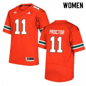 Women Carson Proctor Orange Miami Hurricanes Adidas Football #11 Jersey 593168-626