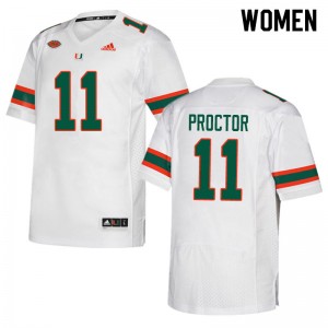 Women Carson Proctor White University of Miami Adidas Football #11 Jersey 419227-373