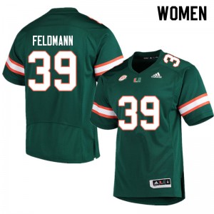 Women Gannon Feldmann Green University of Miami Adidas Football #39 Jersey 934706-188