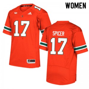 Women Jack Spicer Orange University of Miami Adidas Football #17 Jersey 683384-140