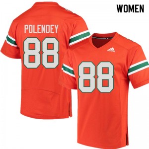 Women Brian Polendey Orange University of Miami College Football #88 Jersey 549850-346