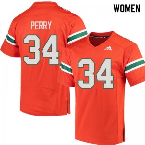 Women Charles Perry Orange Hurricanes College Football #34 Jersey 906694-398
