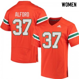 Women Colvin Alford Orange Miami College Football #37 Jersey 951341-759