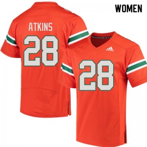 Women Crispian Atkins Orange Miami Hurricanes College Football #28 Jersey 941944-233