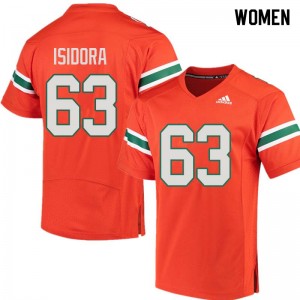 Women Danny Isidora Orange Miami Hurricanes College Football #63 Jersey 651634-966