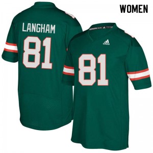 Women Darrell Langham Green Hurricanes College Football #81 Jersey 211072-165