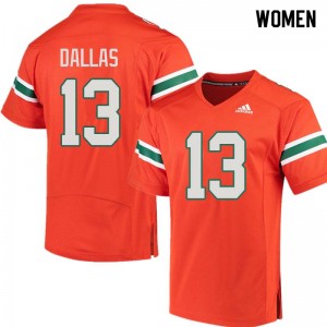 Women DeeJay Dallas Orange Miami College Football #13 Jersey 477957-365