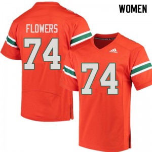 Women Ereck Flowers Orange Hurricanes College Football #74 Jersey 799040-811