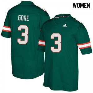 Women Frank Gore Green University of Miami College Football #3 Jersey 754548-130