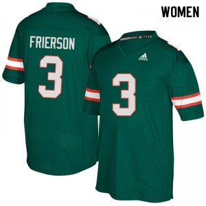 Women Gilbert Frierson Green Hurricanes College Football #3 Jersey 178960-471